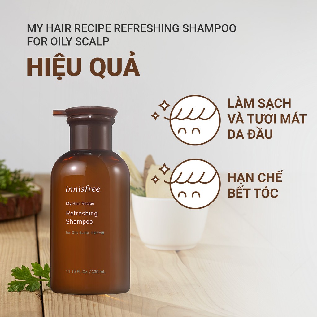 [Mã FMCGMALL giảm 8% đơn từ 250K] Dầu gội cho da dầu innisfree My Hair Recipe Refreshing Shampoo For Oily Scalp 330ml