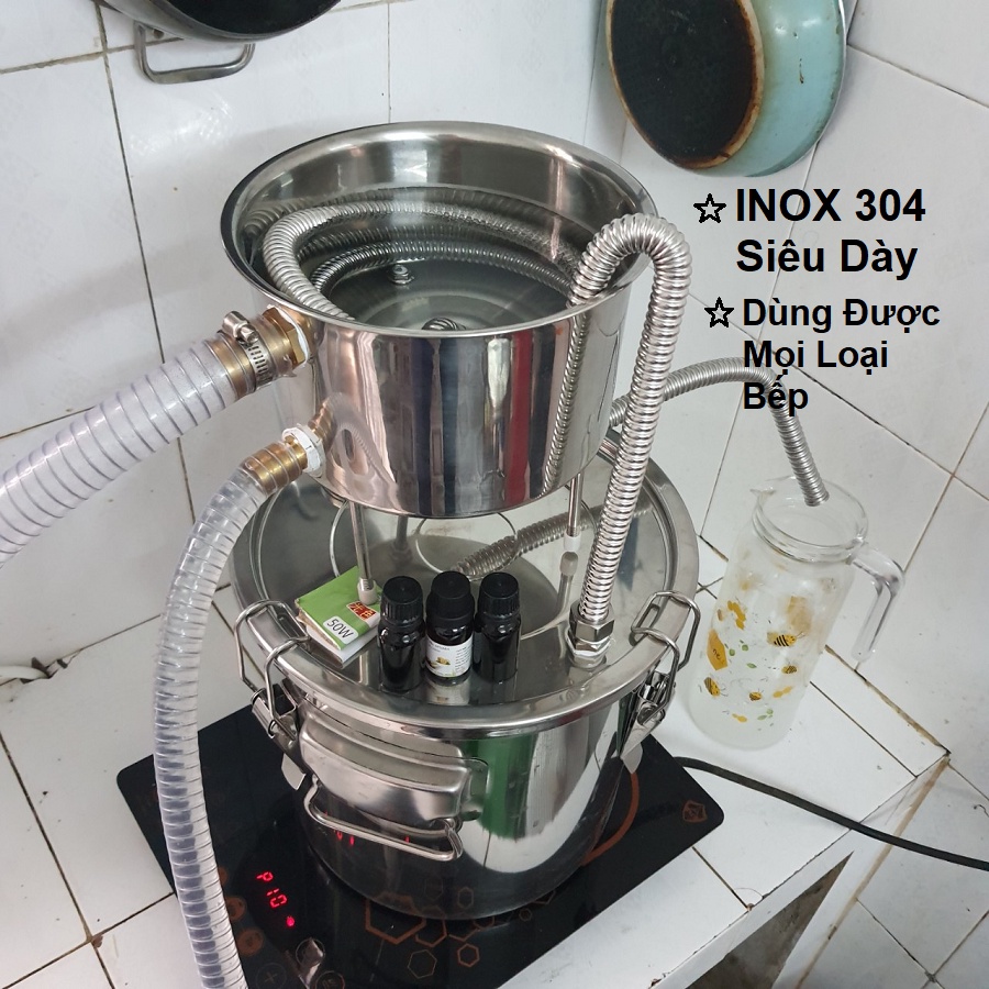 Nồi Chưng Cất INOX 304 Siêu Dày Đáy Nguyên Khối Đa Năng, Chưng Cất Tinh Dầu, Nước Hoa Hồng, ... 22 Lít