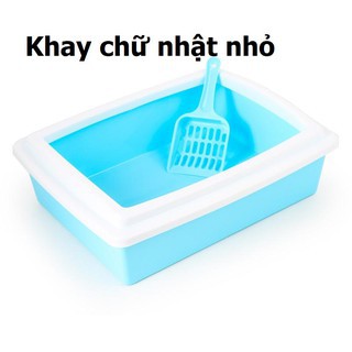 Khay vệ sinh mèo, Khay đựng cát vệ sinh cho mèo có gờ chống bắn cát ra ngoài (hanpet 376) Kèm xẻng hốt kít