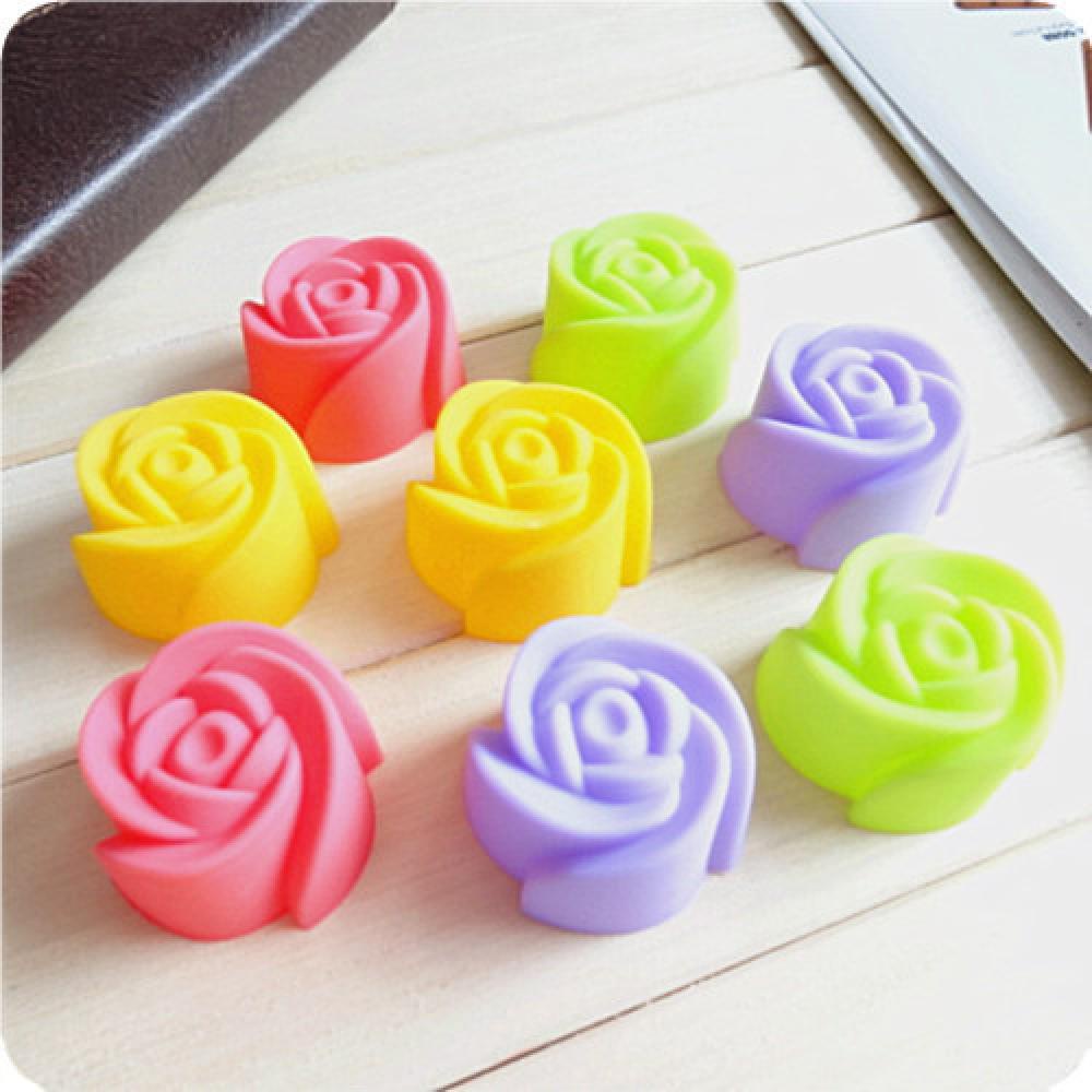 Set 8 Khuôn Silicone Làm Bánh Muffin Hình Hoa Hồng