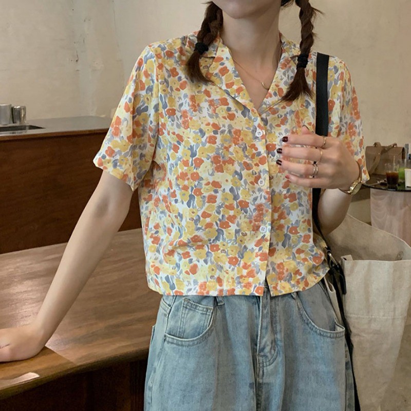 Sơ mi croptop hoa nhí cam vàng | 11 HIN