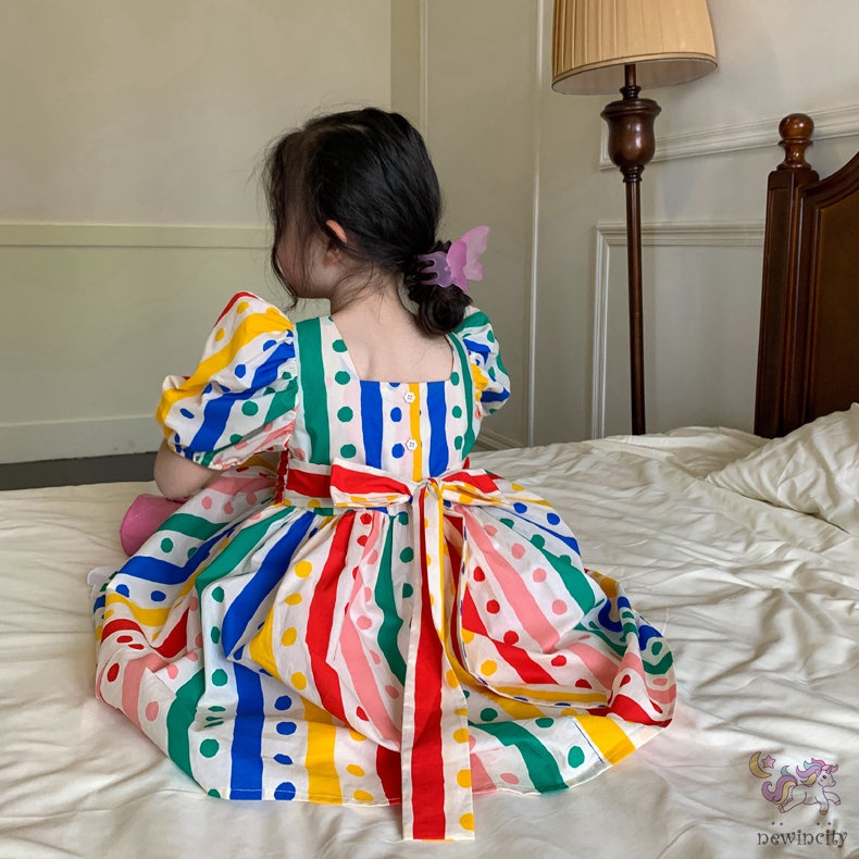 Đầm Công Chúa Tay Ngắn In Họa Tiết Chấm Bi Nhiều Màu Kiểu Hàn Quốc Xinh Xắn Cho Bé