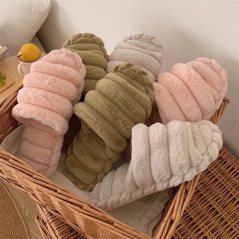 Dép bông quai ngang hở mũi đường viền màu đơn sắc đơn giản kèm ảnh thật