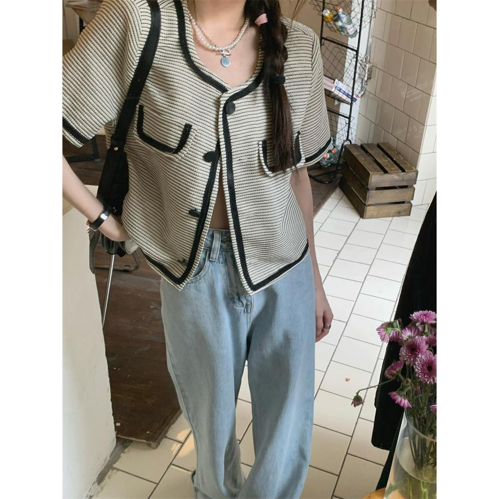 Áo Khoác Nữ Cổ Tròn Ngắn Tay Phong Cách Pháp Cổ Điển 53313