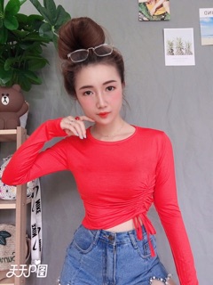 Tuyệt Áo thun trơn rút dây eo chuẩn