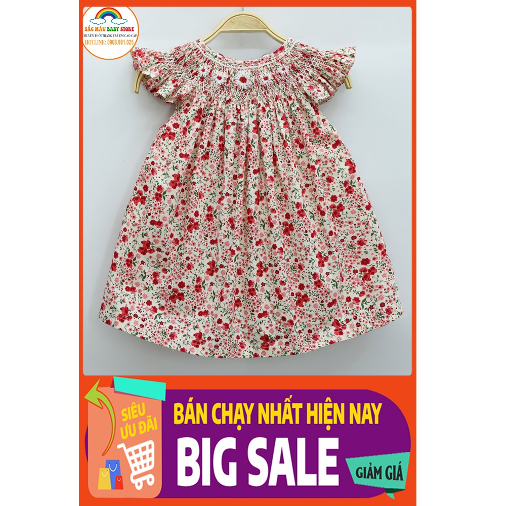 ĐẦM SMOCK ĐÔI MẸ VÀ BÉ HOA NHÍ ĐỎ