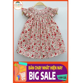 Đầm smock đôi mẹ và bé hoa nhí đỏ