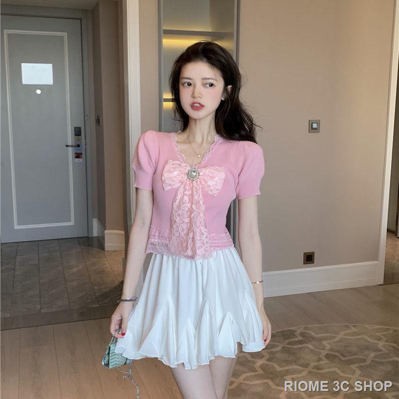 Áo Croptop Ngắn Tay Phối Nơ Đáng Yêu Cho Nữ | BigBuy360 - bigbuy360.vn