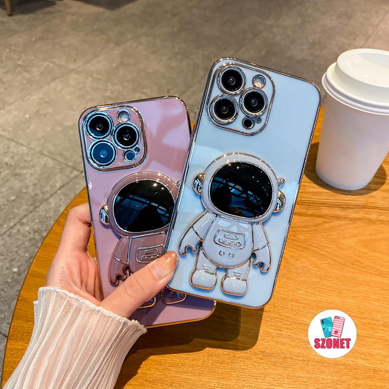 Ốp Điện Thoại Mềm Chống Sốc Có Giá Đỡ Hình Phi Hành Gia Cho iPhone 14 13 12 11 Pro Max XS XR X 8 7 Plus + SE 2020