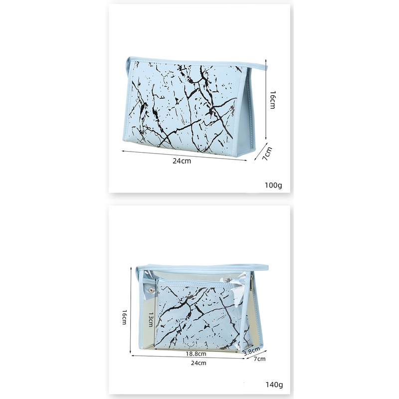 Túi Đựng Mỹ Phẩm Bằng Da PU Màu Xanh Dương Chống Thấm Nước