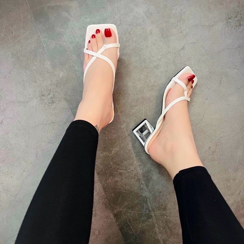 (GK5MC) Dép guốc cao gót nữ xỏ ngón chéo X quai mảnh