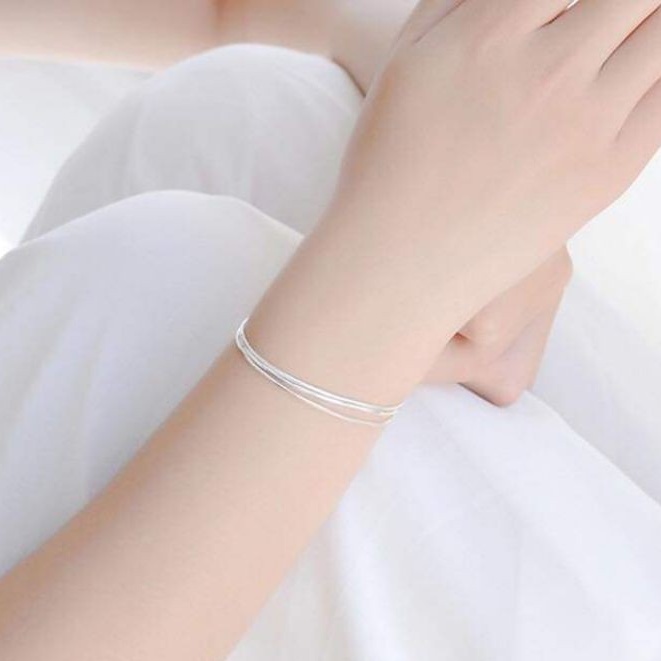 Lắc tay sợi mì trơn bạc ý 925