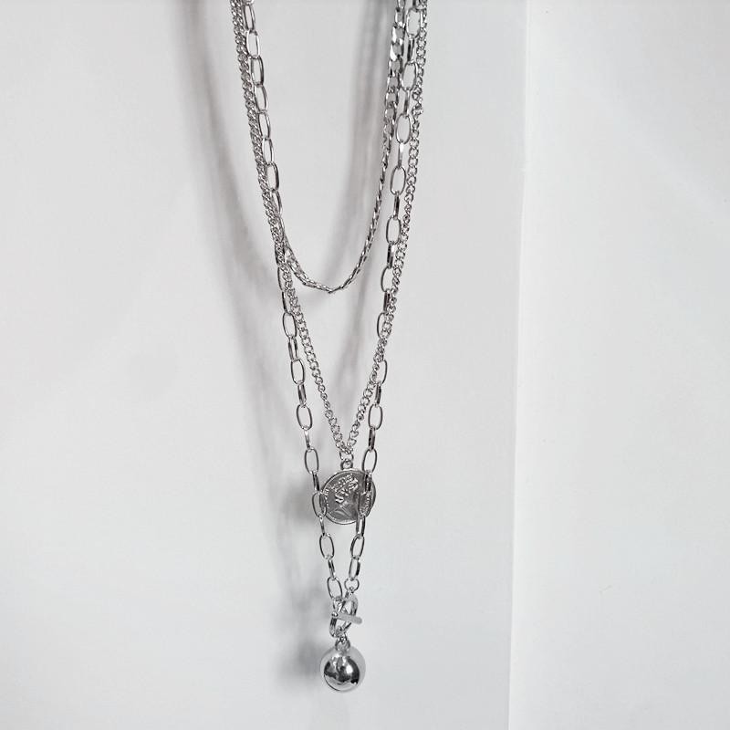 Vòng cổ Sợi xích 3 tầng đính mặt đồng xu may mắn lục lạc vĩnh cửu dây chuyền nam nữ Unisex thời trang phong cách cá tính