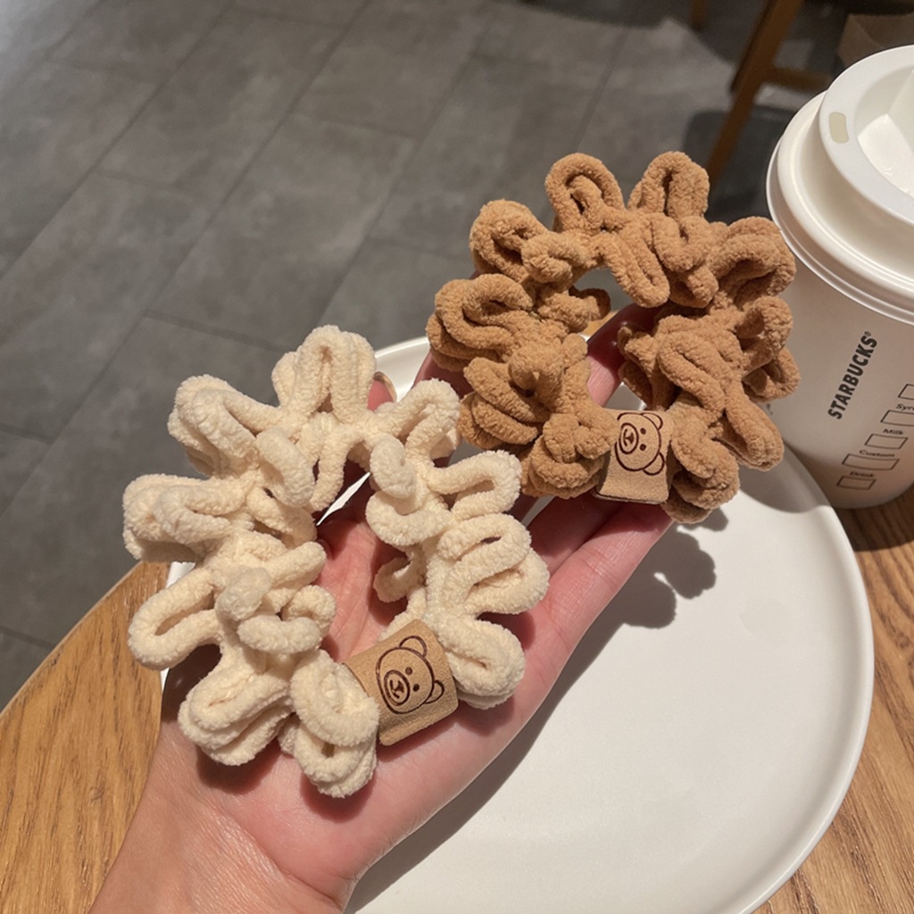 Dây buộc tóc vải len co giãn hình gấu bông phong cách Hàn Quốc cho nữ