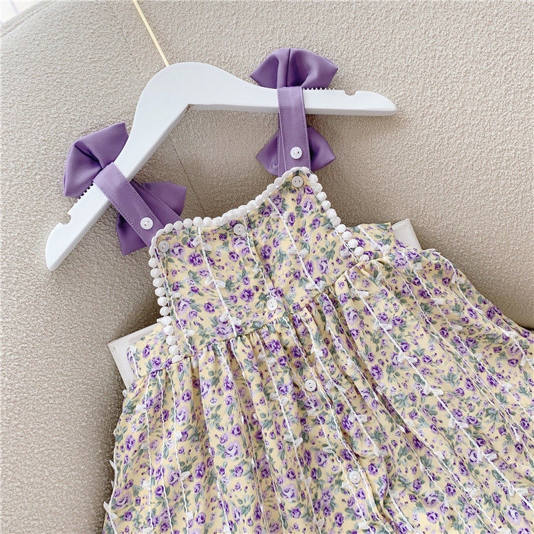 Đầm Hoa Hai Dây Đính Nơ Phong Cách Phương Tây Thời Trang Mùa Hè Hàng Mới Dành Cho Bé Gái