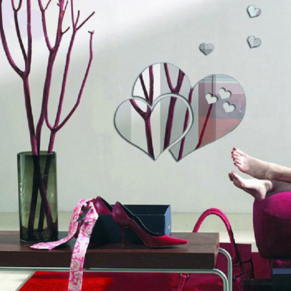 Decal Tự Làm Để Trang Trí Nhà Hình Trái Tim Bằng Gương Có Thể Tháo Dời