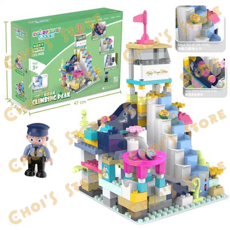 Đồ chơi lego trượt bi mẫu lâu đài có thang máy nâng bi tự động, vui nhộn