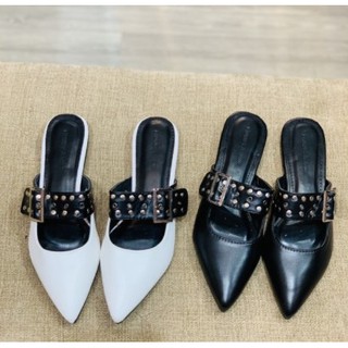Sục nữ bệt da lì, giày sục nữ thời trang CK mũi nhọn quai ngang tán đinh cá tính dễ thương đi du lịch, giày búp bê