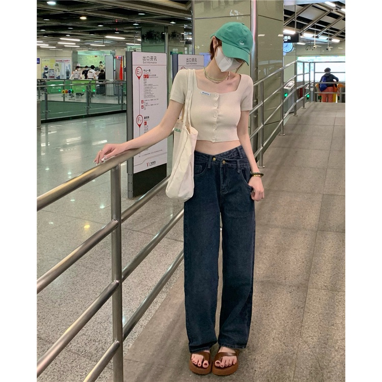 Áo Cổ Vuông Ôm Dáng Dễ Phối Đồ Thời Trang Phong Cách Hàn Quốc