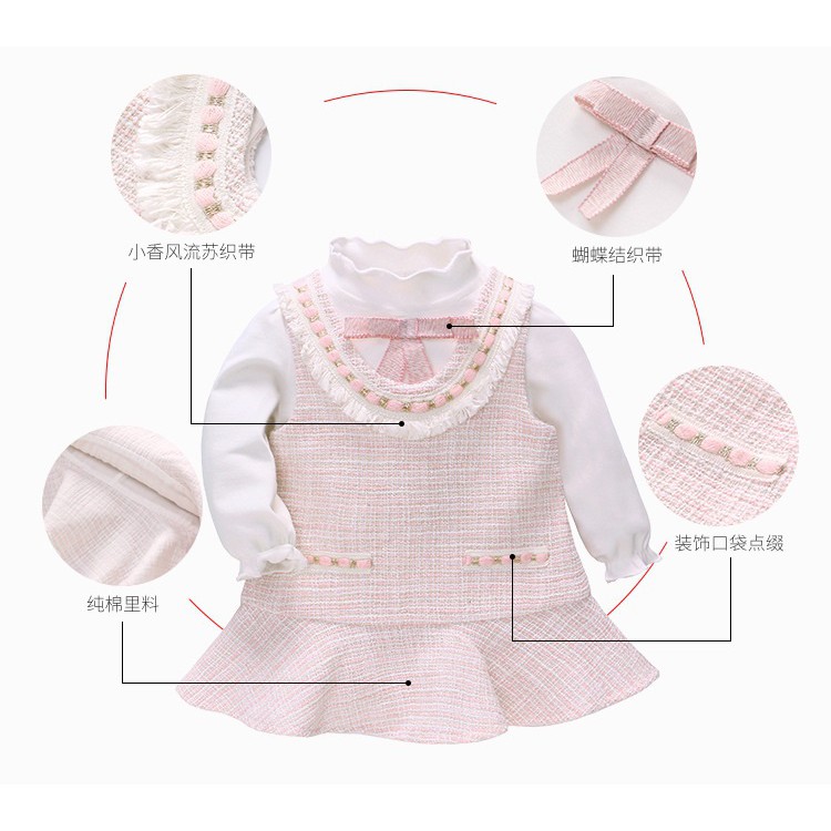 Set Váy dạ kèm áo dài tay xinh xắn cho bé gái 9-17kg (HÀNG QCCC) SS61