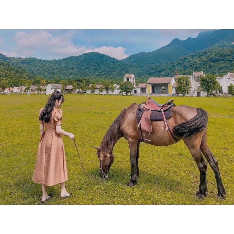 VNU226 - VÁY XOÈ CỔ ĐỔ TAY BỒNG | BigBuy360 - bigbuy360.vn