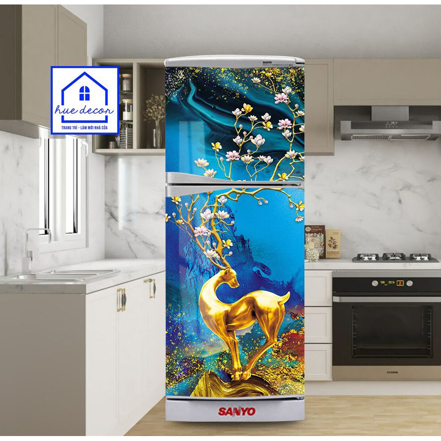 Decal dán tủ lạnh hươu vàng phong thủy hue decor, chống nước-siêu bền, giá rẻ