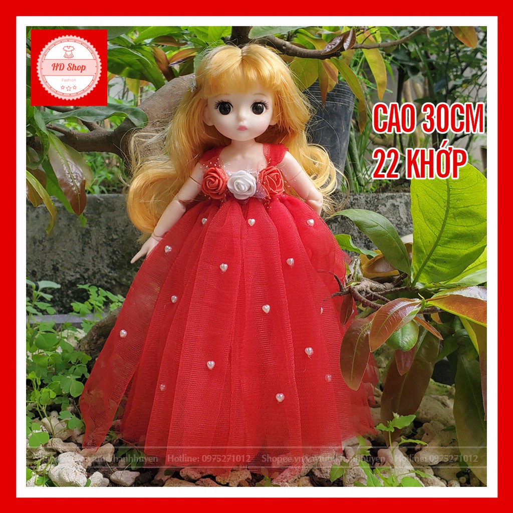 Búp bê công chúa tóc vàng đầm đỏ cao 30cm cho bé gái ❤️FREESHIP❤️ Đồ chơi búp bê cho bé gái tặng kèm đầm và giầy