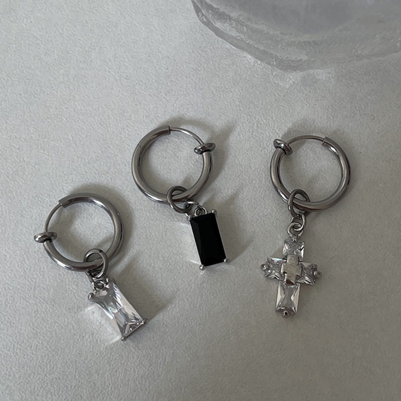 Bông Tai Hình Thánh Giá Đính Đá Zircon 19A1335 Phong Cách Hip Hop Thời Trang Cho Nam Và Nữ