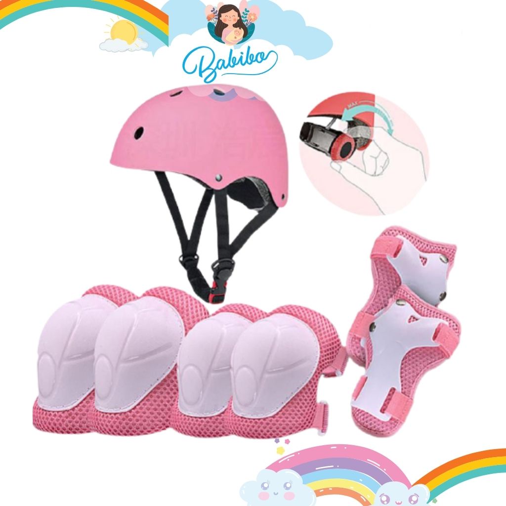 Nón bảo hiểm kết hợp đệm bảo Vệ 7 món An Toàn Cho Bé đi xe đạp từ 2 đến 8 tuổi -BabiboKids