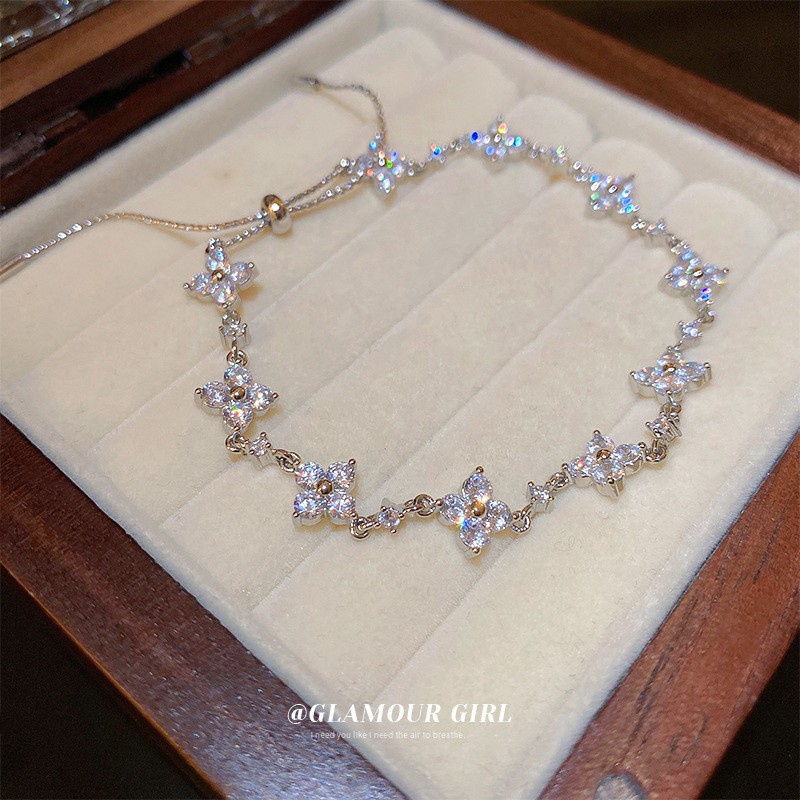 Vòng Tay Mạ Vàng 24K Mặt Hình Hoa Trái Tim Đính Đá Zircon Có Thể Điều Chỉnh Kích