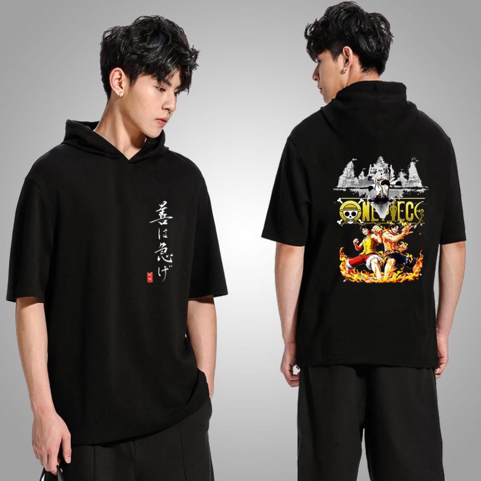 SALE- (SALE) BST áo thun Hoodie tay lửng One Piece - Anime có mũ cực ngầu - giá tốt nhất