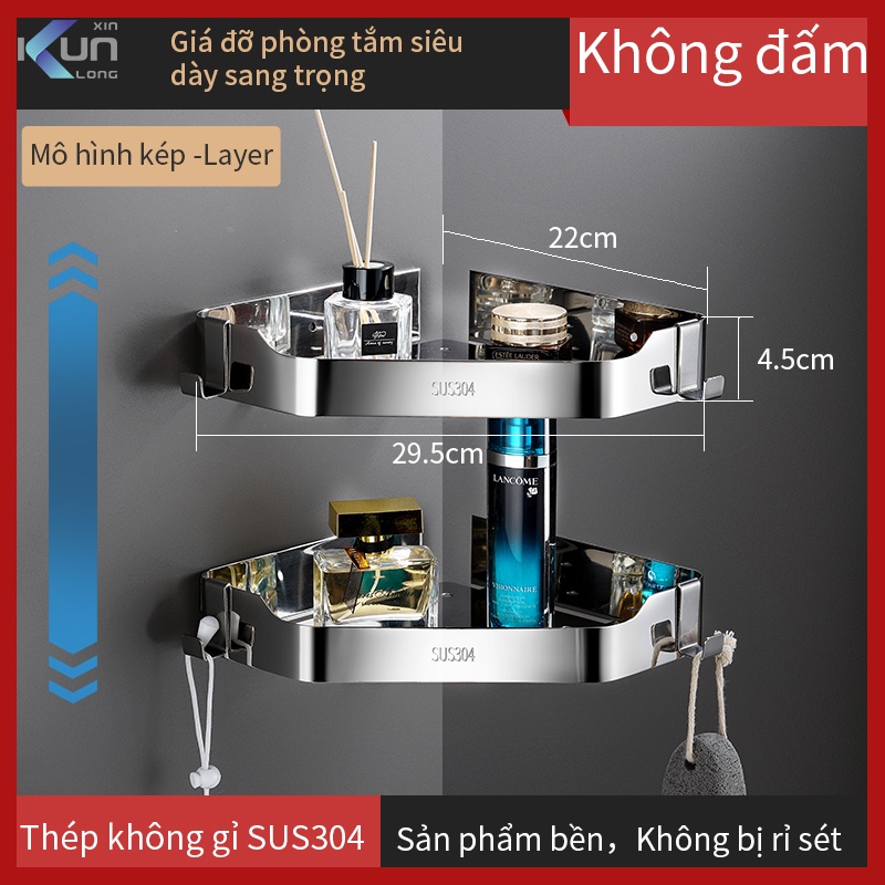 Kệ giữ đồ phòng tắm XINKUNLONG gắn góc tường thép không gỉ 304 siêu dày chất lượng cao