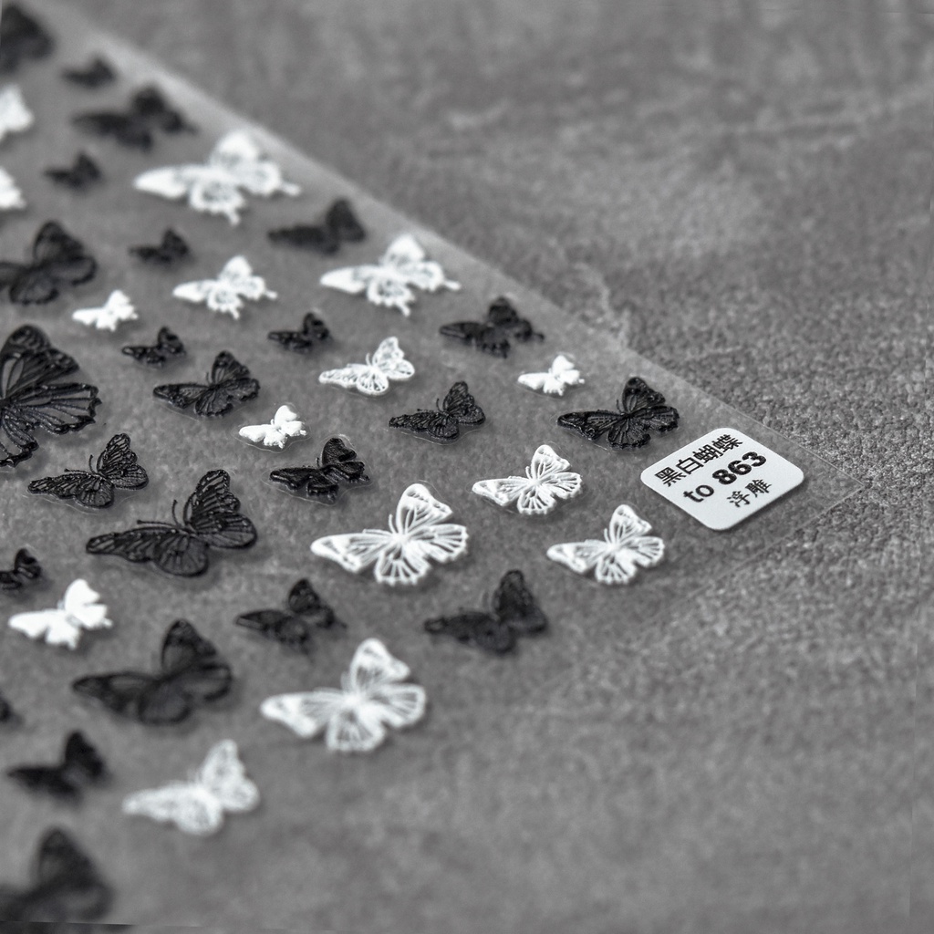 Miếng Dán Trang Trí Móng Tay Họa Tiết Bướm Dập Nổi Màu Đen