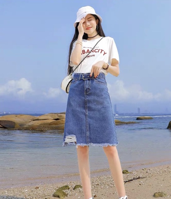 Nhập WAMS8 giảm 15%_ Chân váy jean dài phom chữ A, rách xẻ sau 1760 | BigBuy360 - bigbuy360.vn