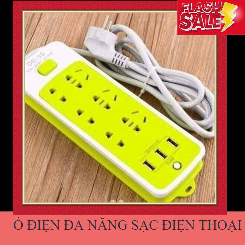 Ổ Cắm Điện Đa Năng Chống Chập Điện Có 6 Ổ Thường Và 3 Ổ Cắm USB (Sạc Cùng Lúc 3 Điện Thoại)