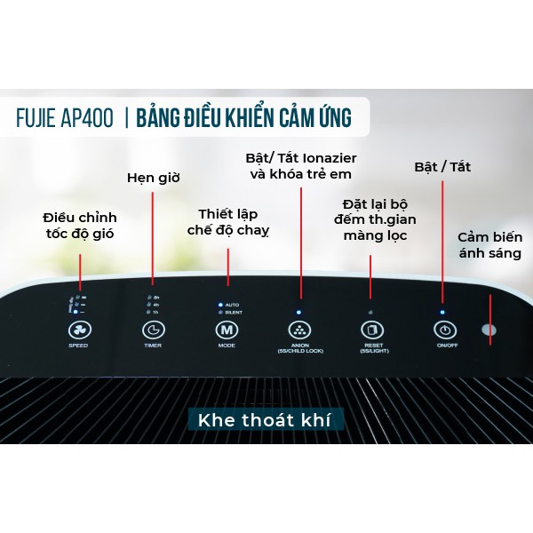 Máy lọc không khí thông minh kết nối Wifi FujiE AP400 (7 màng lọc,màng Hepa3M-Mỹ) cho phòng từ 28-48m