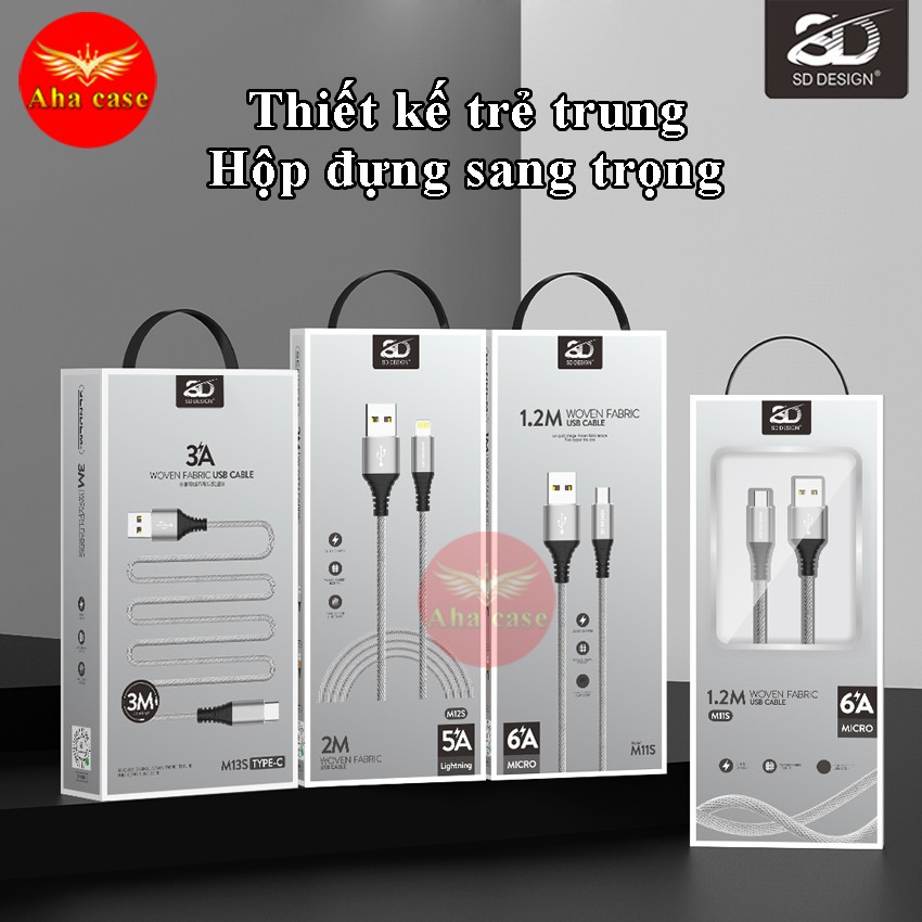 Cáp sạc nhanh M11s, M12s Chính hãng SD Design dây sạc iPhone, TypeC, Micro - Siêu bền - Chống Gẫy Đứt - Bh 12 tháng