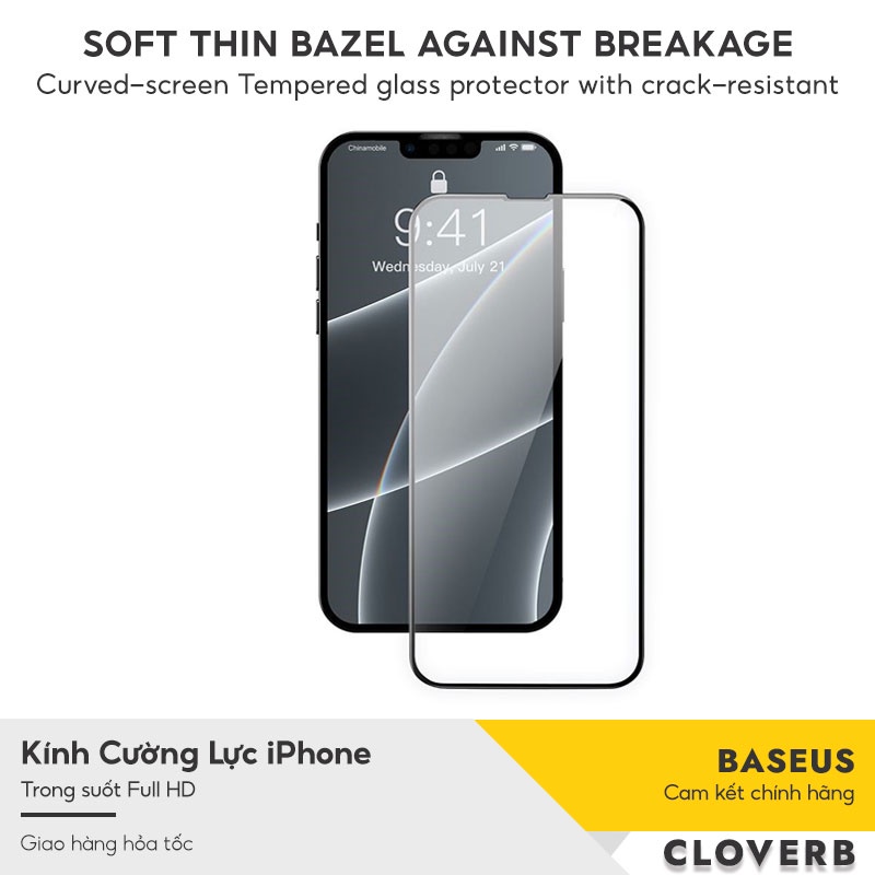 Set 2 Kính Cường Lực iPhone 13 Promax Baseus Soft Edge Explosion-proof Chống Bể Cạnh Mép, Full Màn hình, Tràn Viền