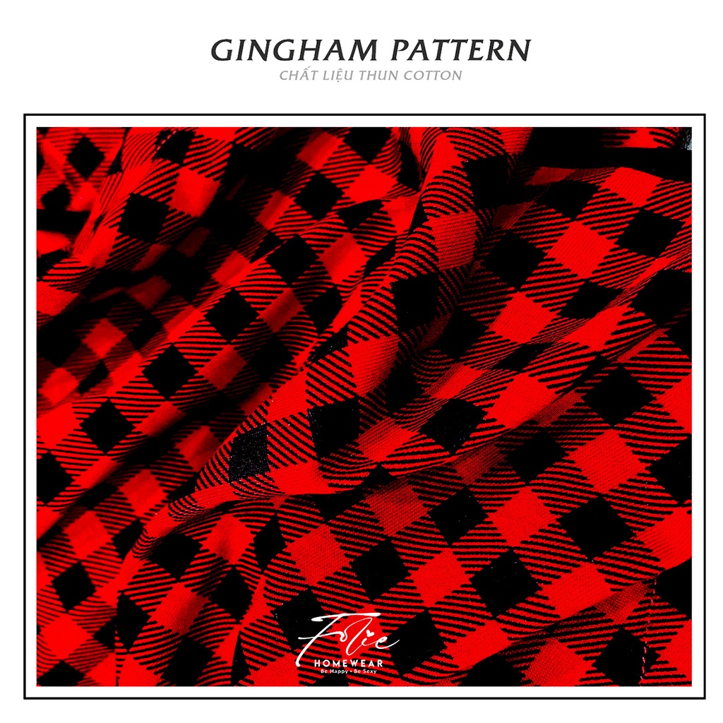 [Chính hãng]FolieHomewear Đồ bộ mặc nhà áo yếm caro đỏ quần đùi (short) chất liệu thun cotton FB105.3 | BigBuy360 - bigbuy360.vn