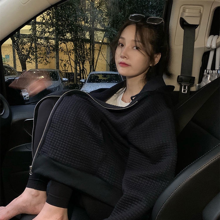 [Spot] Áo khoác len dày dáng rộng có mũ trùm đầu phong cách vibe