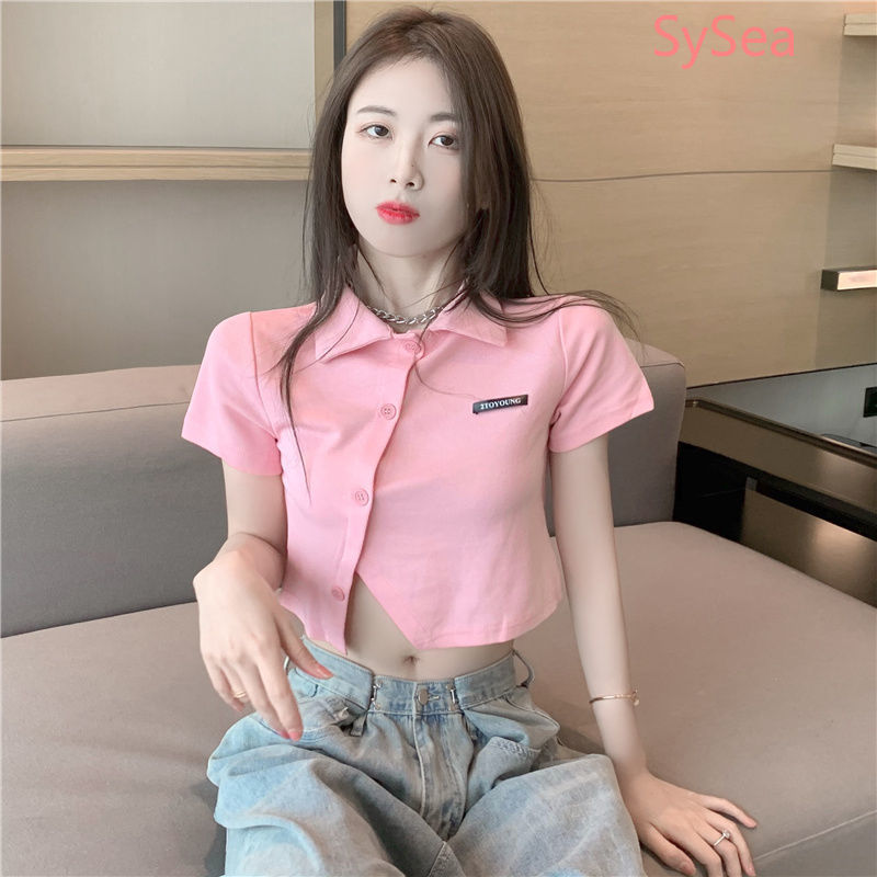 Áo croptop kiểu không đối xứng phong cách hè nữ tính