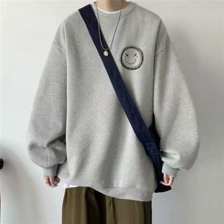Áo hoodie unisex form rộng không mũ họa tiết hình Mặt Cười, áo nỉ sweater lót lông dài tay dày giá rẻ Moonunisex ❕