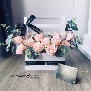 [Hannie Flower] Giỏ hoa hồng phấn phối bi