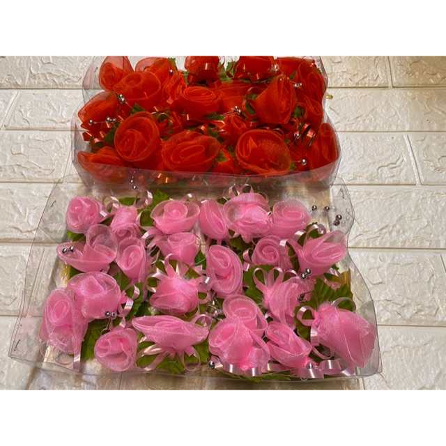Hoa hồng voan cài áo hộp 20 bông