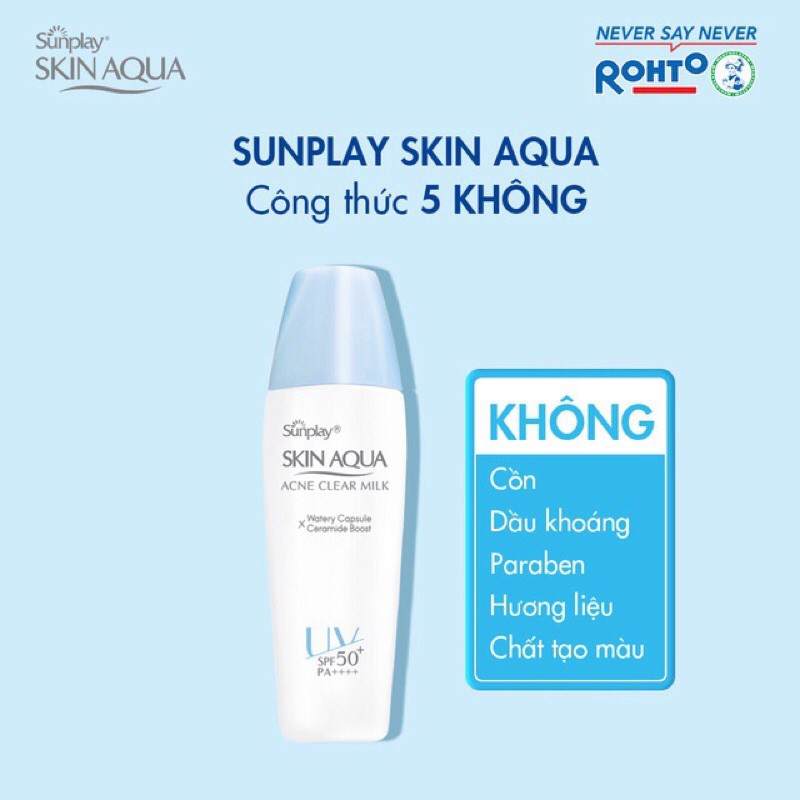 Kem chống nắng Sunplay Skin Aqua Acne Clear Milk 25g tặng kem rửa mặt Hadalabo/Acnes 25g hoặc son Water Color