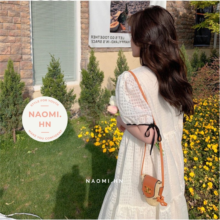 Váy babydoll ngắn tay ren phối viền chỉ buộc nơ 2 tầng xoè. Đầm babydoll ren hoa thừng tiểu thư tay phồng form rộng cute