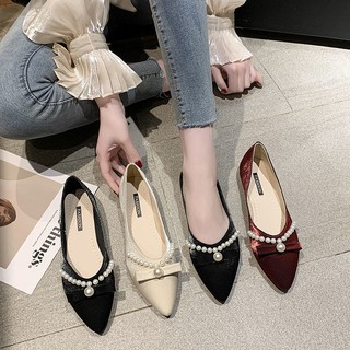 SWEETC Giày bệt của phụ nữ Thời trang Ngọc trai Mũi nhọn Giày bệt Giày cưới