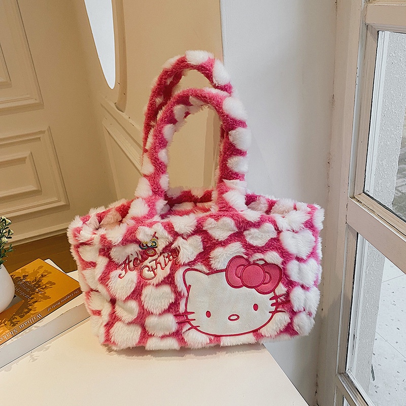 Túi đeo vai XIAODUOJIAJU hình mèo kitty phủ lông mềm cỡ lớn thời trang xinh xắn dành cho nữ