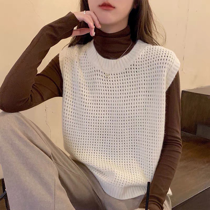 Áo gile LEN ĐAN LƯỚI CỔ TRÒN
