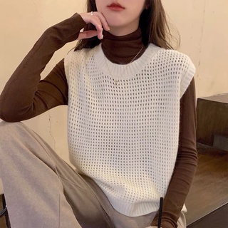 Áo gile LEN ĐAN LƯỚI CỔ TRÒN